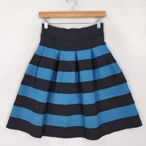 Girls From Savoy Skirt Womens Medium Blue Black Striped A Line Pleated Anthro
